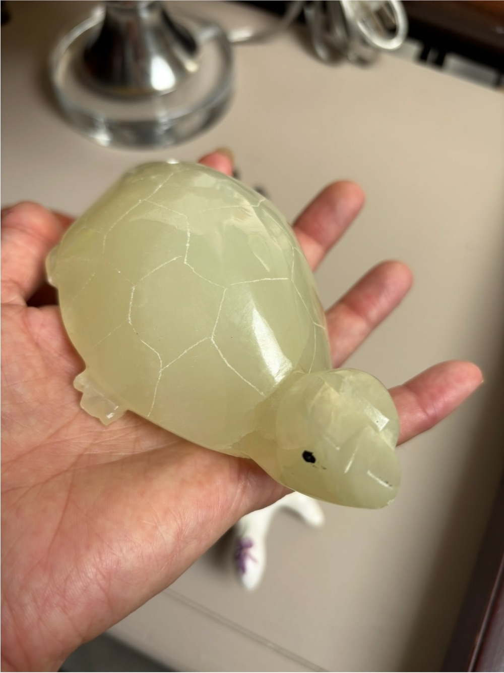 Vintage Hand-Carved Green Onyx Turtle Figurine